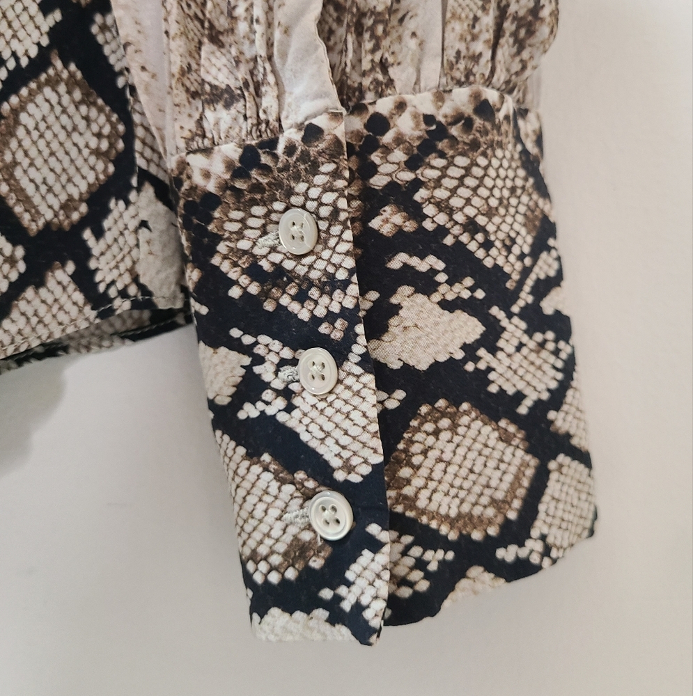 Joie Talin Brown & Cream Snakeskin Print Chiffon Blouse Sz M - Picture 7 of 16